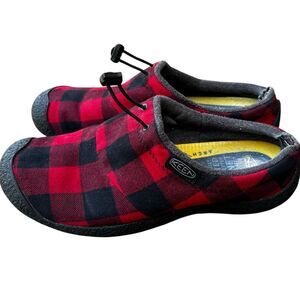 Keen Mens 9 Howser III Slip On Slide Black Red Plaid Nylon Clog Comfort Shoe